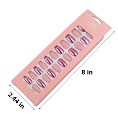 24 Pcs Shiny and Matte False Nail Solid Color Long Almond Fake Nails With Metal Plating Reflective Nail Tips Makeup Tools