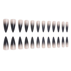 24pcs Black Gradients Long Paragraph Fashion Manicure Patch Reusable Adhesive False Nails Almond Fake Nails Press On Stiletto