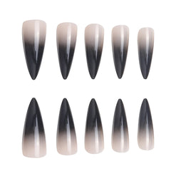 24pcs Black Gradients Long Paragraph Fashion Manicure Patch Reusable Adhesive False Nails Almond Fake Nails Press On Stiletto