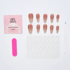 10Pcs Nude Temperament Gradient Handmade Nails Long Ladder Press on Nails Set Finished  Artificial Nails Stick on For Female