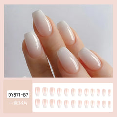 24pcs Simple French Ballet Nail Gradient white wearing Fake Nails Press on Nails Faux Fingernails Full Cover Nail Tips nails set