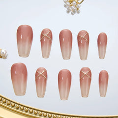 10Pcs Nude Temperament Gradient Handmade Nails Long Ladder Press on Nails Set Finished  Artificial Nails Stick on For Female