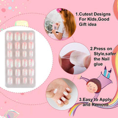 24pcs Kids Nail Art Nail Tips Glitter Blingbling Fake Nails Press on Nails DIY  Manicure  for Children Birthday Kids Nailart 6+